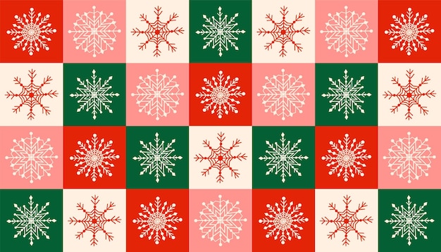 Flocos de nieve a cuadros fondo de patrón sin costuras ornamento geométrico audaz de moda Ilustración vectorial
