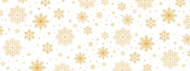 Flocos de nieve dorados y estrellas sobre fondo blanco Flocos de nieve y estrellas bandera de año nuevo ilustración