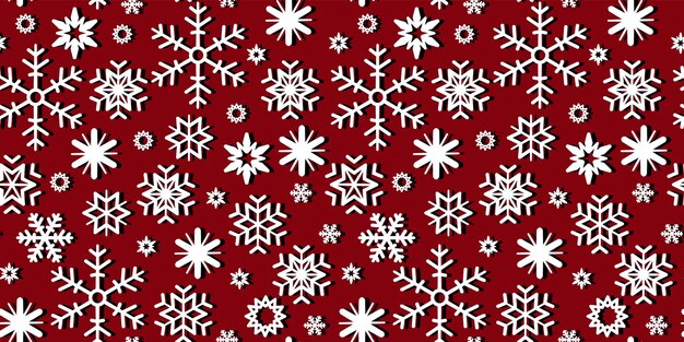 Flocos de nieve en fondo rojo patrón sin costuras de Navidad