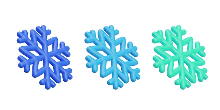 Vector flocos de nieve hexagonales de diferentes colores imagen 3d aislada elemento decorativo de año nuevo