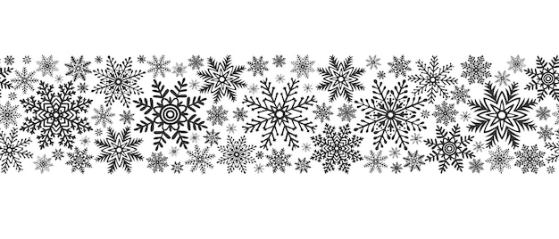Flocos de nieve Ilustración gráfica vectorial de borde sin costuras para Navidad o Año Nuevo