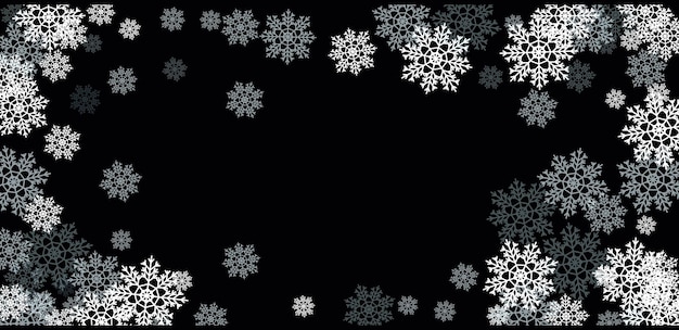 Flocos de nieve de invierno en fondo negro Vector