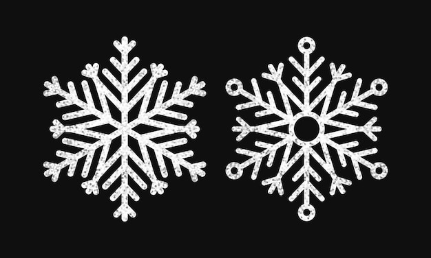 Flocos de nieve de Navidad brillantes con textura dibujados a mano ilustraciones de flocos de Nieve en un negro
