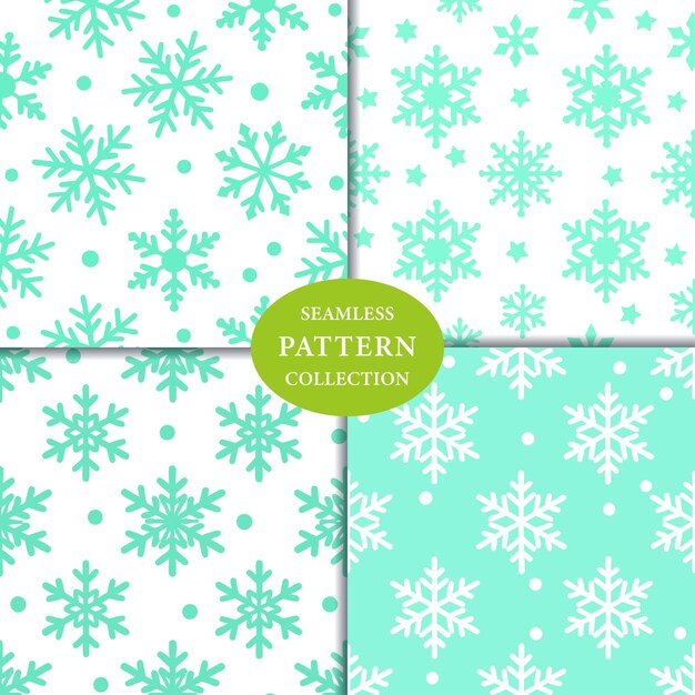 Flocos de nieve de Navidad de color verde menta Diseño de fondo sin costuras