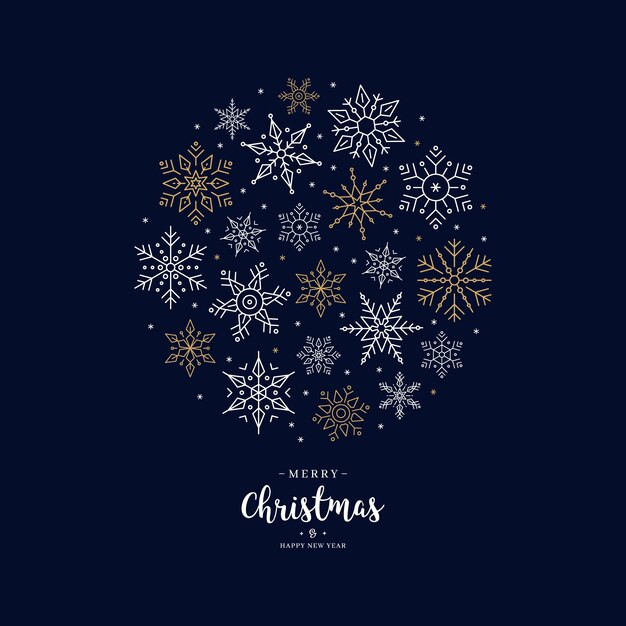 Flocos de nieve de Navidad elementos corona círculo tarjeta de felicitación con fondo azul