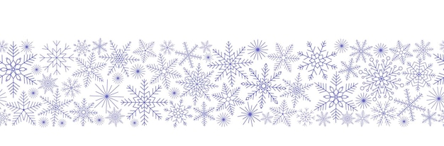 Flocos de nieve navideños festivos borde horizontal sin costuras plantilla de decoración de vacaciones de invierno de Año Nuevo