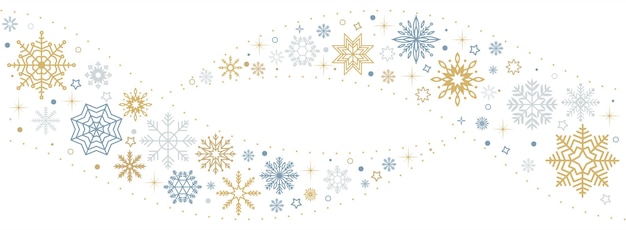 Flocos de nieve con patrón sin costuras ondulado marco vectorial de color plano