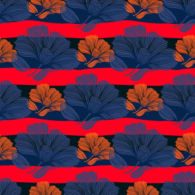 Flor abstracta línea de patrones sin fisuras Delicado floral vintage contorno interminable fondo Estilo retro
