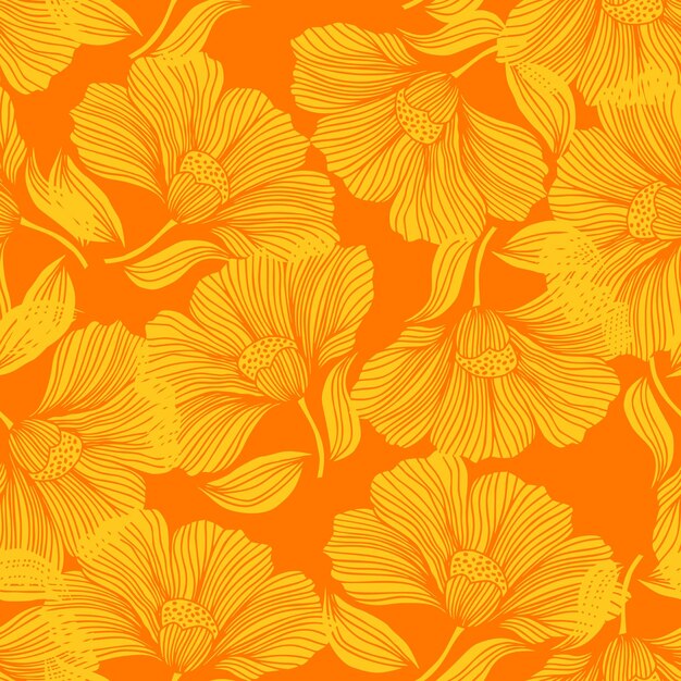 Flor abstracta línea de patrones sin fisuras Delicado floral vintage contorno interminable fondo Estilo retro