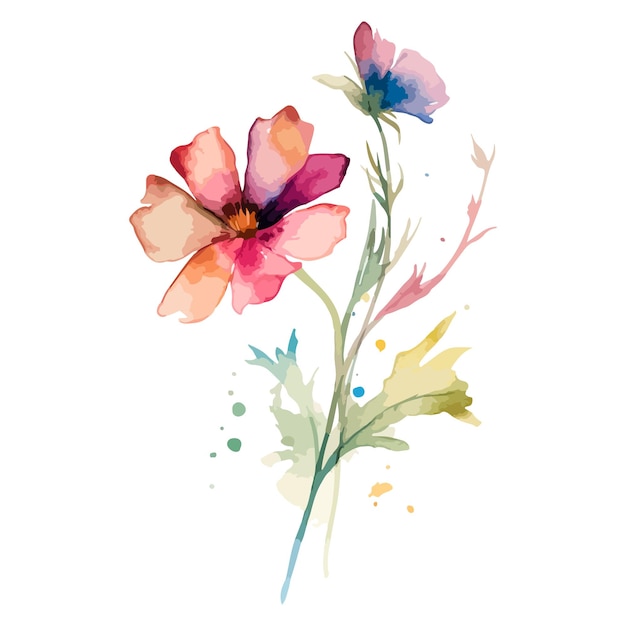 flor de acuarela con hoja
