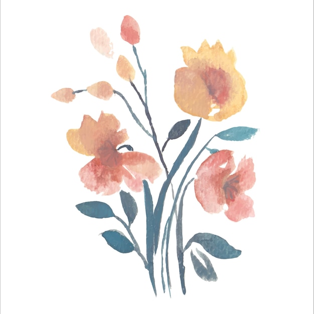 Flor de acuarela con ilustración de hojas