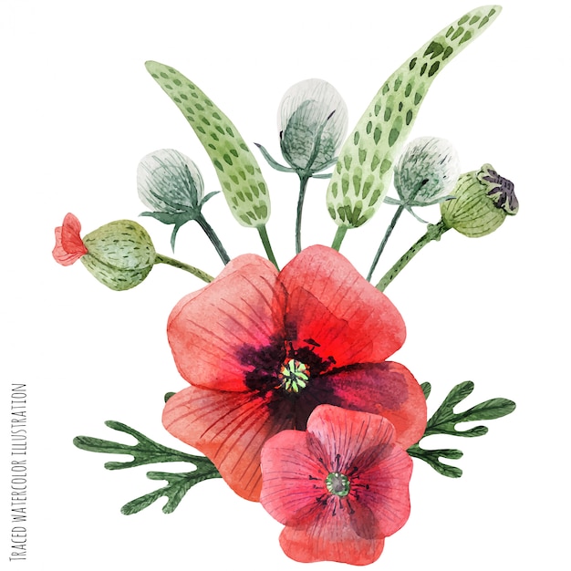 Flor de amapola y hierba boutonniere