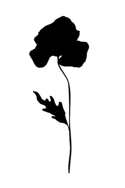 Flor de amapola con silueta de hoja negra sobre fondo blanco ilustración vectorial