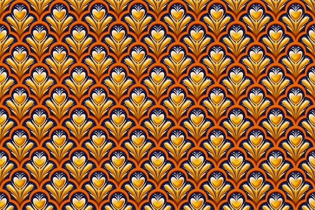 Flor Amarilla en Azul Marino Blanco Naranja Geométrico étnico oriental patrón tradicional Diseño para fondo alfombra papel pintado ropa envoltura Batik tela vector ilustración bordado estiloxA