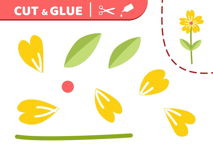 Vector flor amarilla cortar y pegar flor de primavera aplique papel juego vector