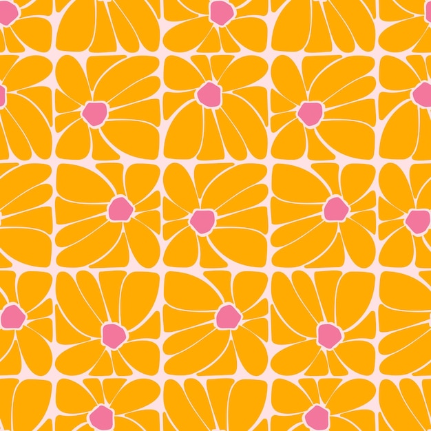 Flor amarilla linda inscrita en un cuadrado Diseño de patrón sin costuras Fondo vectorial papel tapiz papel de envoltura impresión de tela