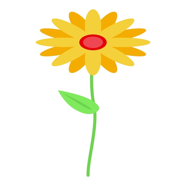 Flor amarilla de pie alta con ilustración de hoja verde