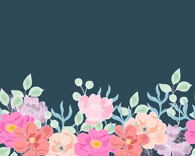 Flor de anémona de colores dibujada a mano Fondo sin costura