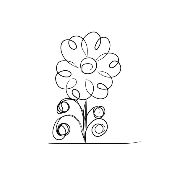 Flor de arte de línea caprichosa con pétalos rizados