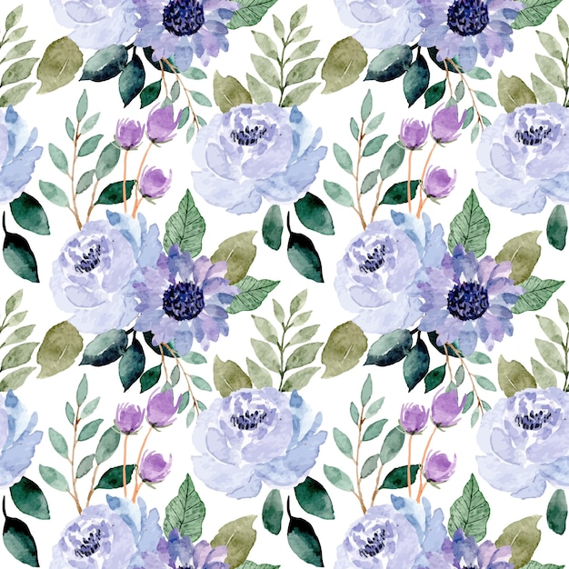 flor azul y hojas verdes acuarela de patrones sin fisuras