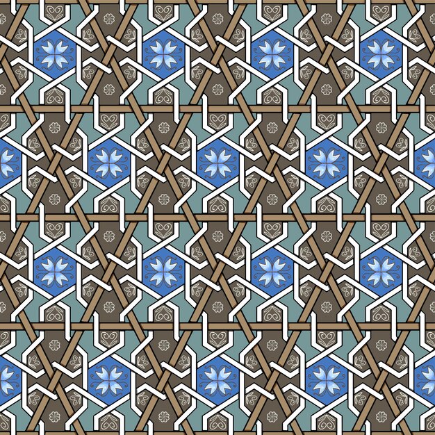 Flor azul sobre verde marrón Patrón étnico oriental geométrico tradicional Diseño para fondo alfombra papel tapiz ropa envoltura Batik tela vector ilustración bordado estilo