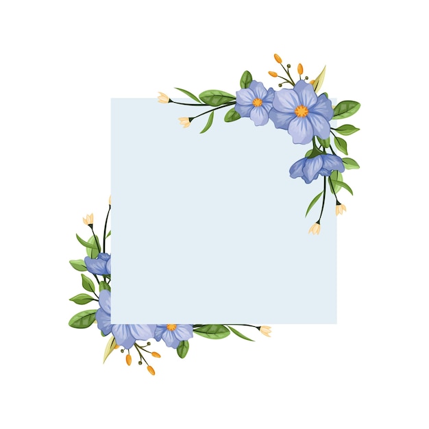 Vector flor blanca azul con línea azul acuarela floral marco cuadrado elementos florales lujosos fondo botánico