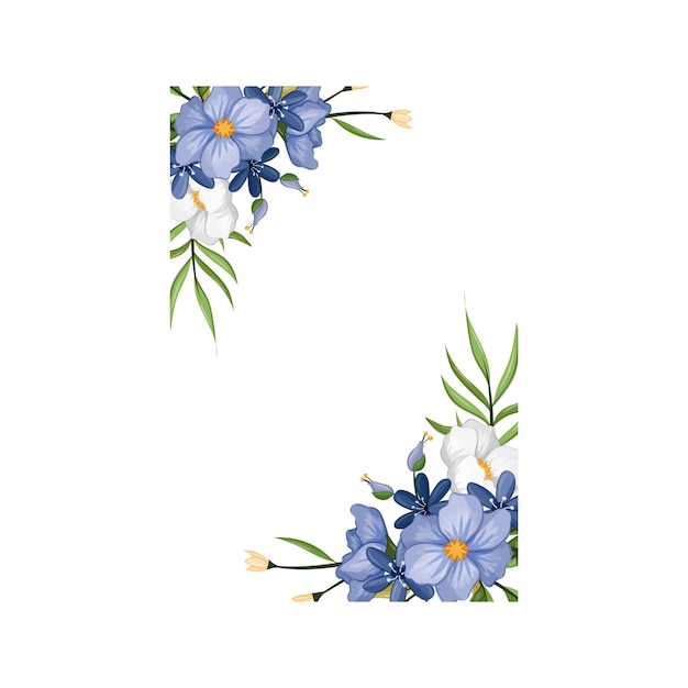 Vector flor blanca azul con línea azul acuarela floral marco cuadrado elementos florales lujosos fondo botánico