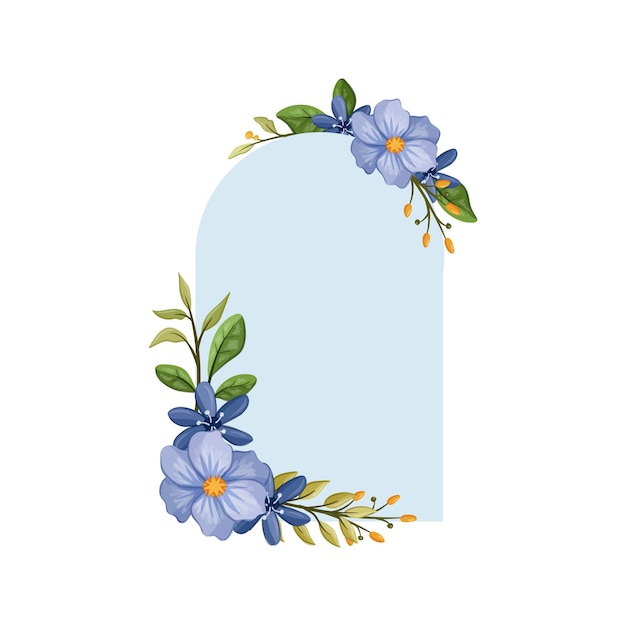 Vector flor blanca azul con línea azul acuarela floral marco cuadrado elementos florales lujosos fondo botánico