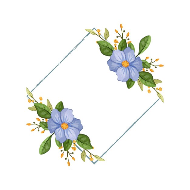 Vector flor blanca azul con línea azul acuarela floral marco cuadrado elementos florales lujosos fondo botánico