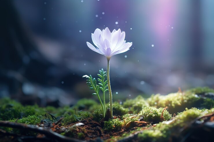 Vector una flor blanca está creciendo en el bosque