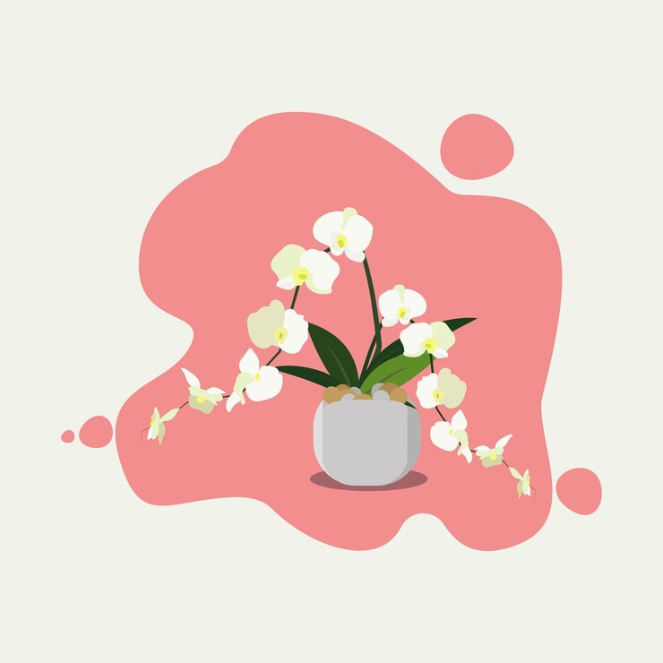 Vector flor blanca con ilustración de vector de olla