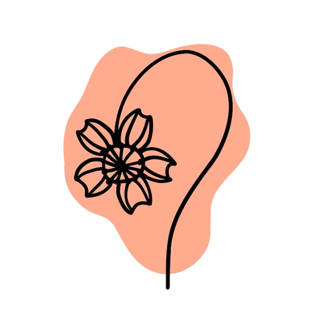 Flor blanca y negra con pincel naranja en estilo garabato de contorno Ilustración vectorial dibujada a mano