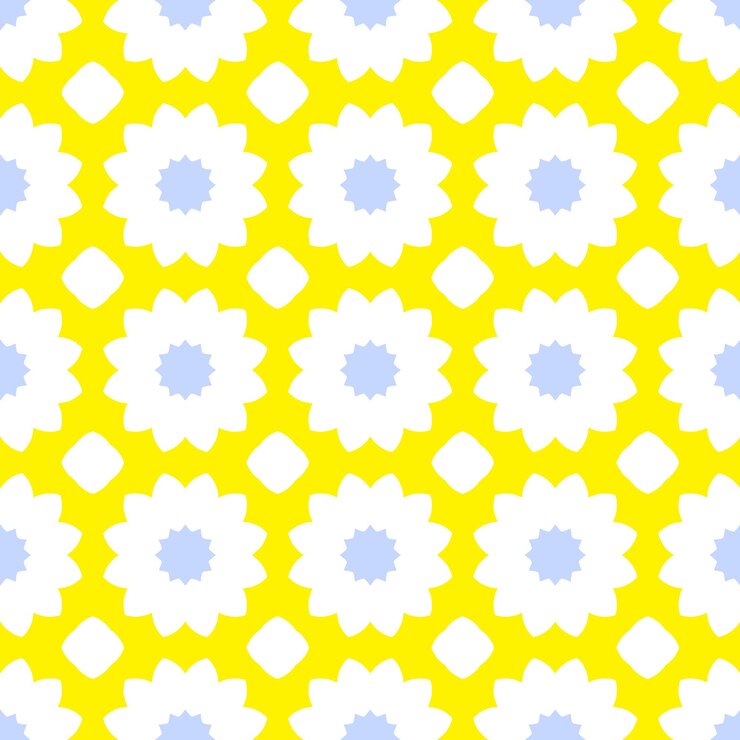 Flor blanca sobre fondo amarillo con un patrón sin costuras
