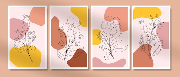 flor boho cartel cubrir un dibujo de línea