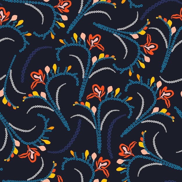 Flor botánica moderna hecha de círculo geométrico y dibujo a mano alzada sin costuras vector EPS Diseño para tela de moda textil papel pintado cubierta web envoltura y todas las impresiones