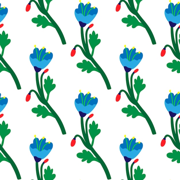 Flor botánica vintage de patrones sin fisuras Arte ingenuo Fondo de pantalla floral extraño