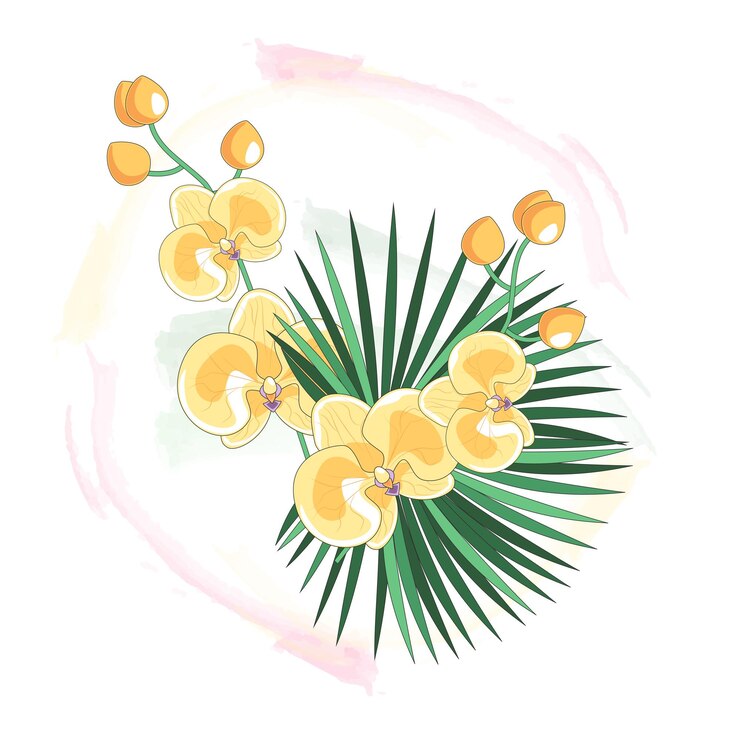 Vector flor brillante con hojas, ramo floral.
