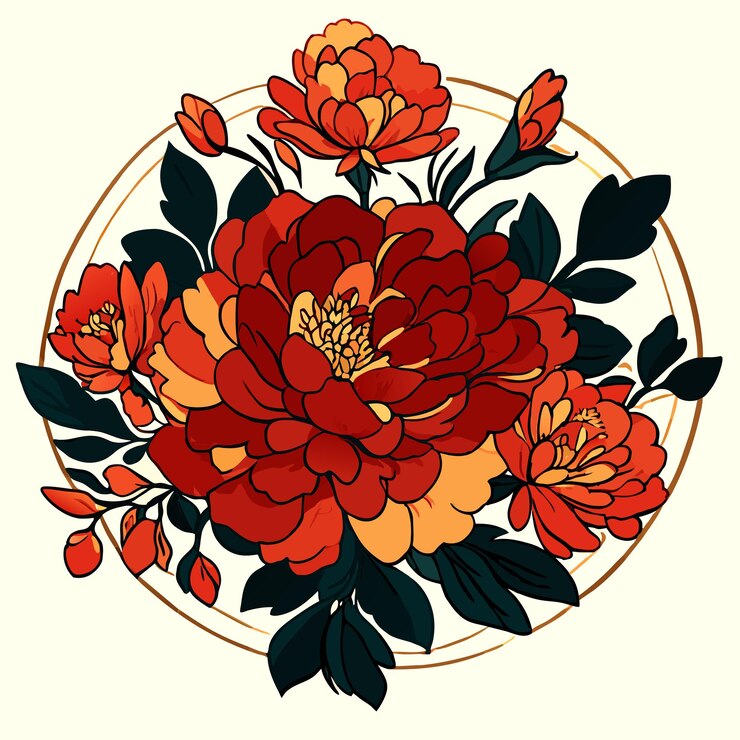 Vector flor de caléndula con hojas verdes