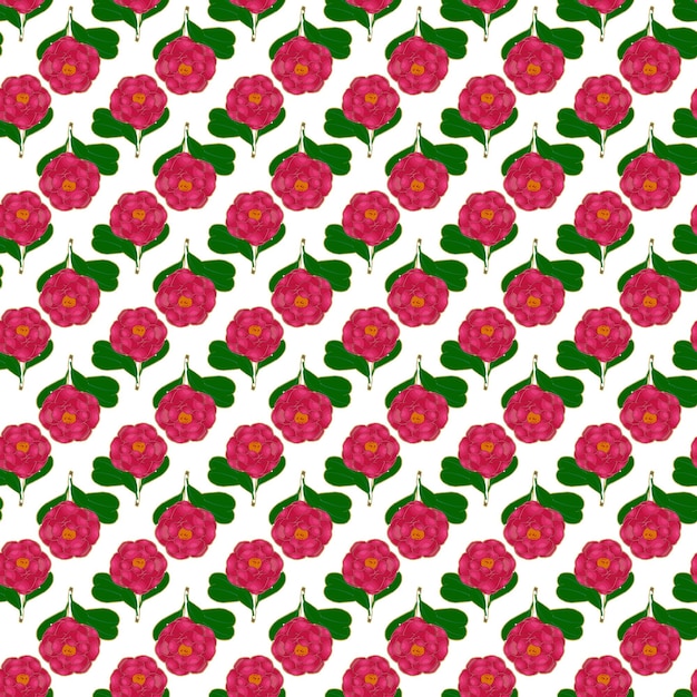 Flor de camelia en el fondo blanco Diseño de patrones sin fisuras