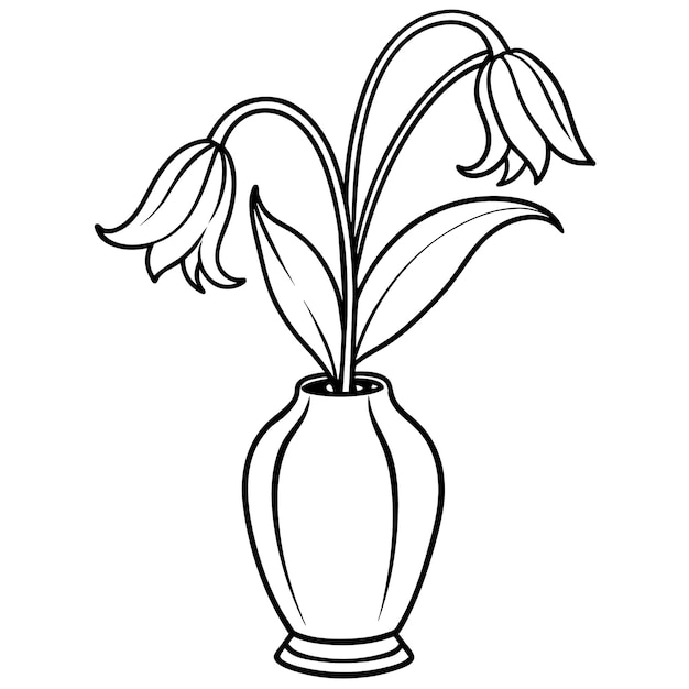 Flor de campana azul en el contorno del jarrón Ilustración de diseño de página de libro de colorear Flor de camarote azul en la v