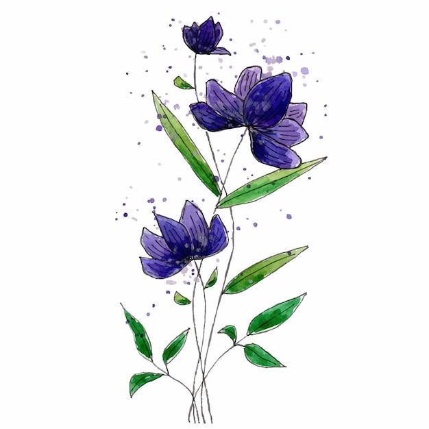 Flor de campo dibujada a mano aislada sobre fondo blanco Delineador de acuarela perla y salpicaduras de pintura
