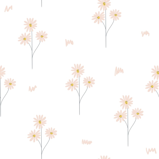 Flor de campo rosa de patrones sin fisuras sobre fondo blanco en estilo de dibujos animados