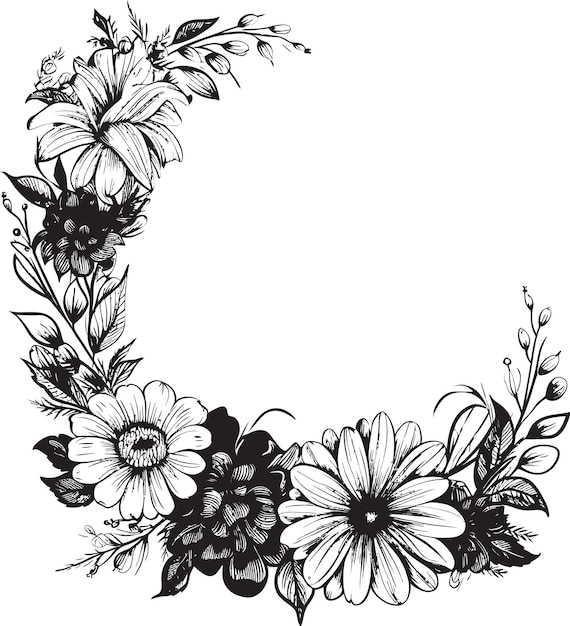 Flor caprichosa embellecimiento icono decorativo encantador límite floral vector negro