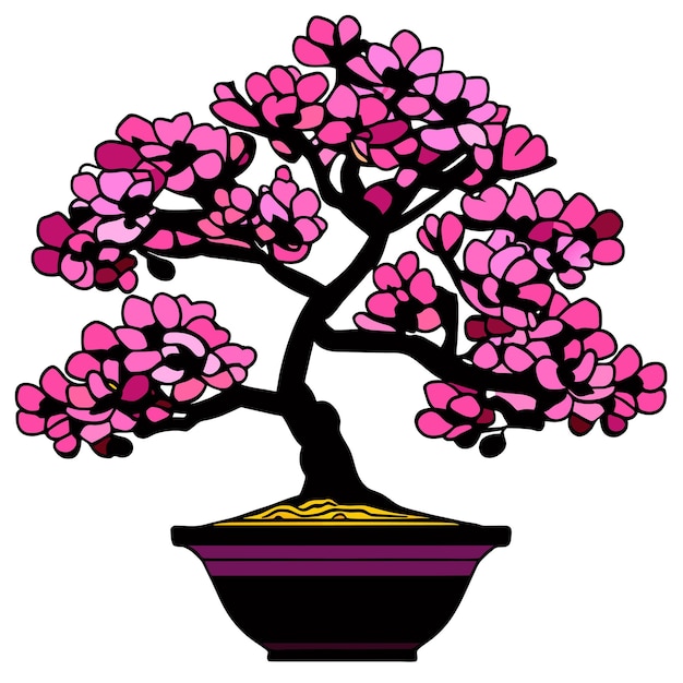 Vector flor de cerezo bonsai los árboles japoneses cultivados en contenedores ilustración vectorial