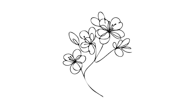Flor de cerezo dibujada a mano rama de Sakura con flor un arte de línea continua árbol de manzana en flor ilustración vectorial