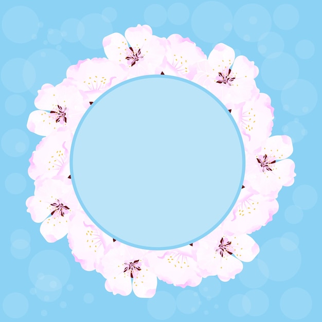 Flor de cerezo etiqueta redonda flores de primavera Ilustración de vector retro Lugar para su texto Diseño para invitación banner tarjeta poster flyer