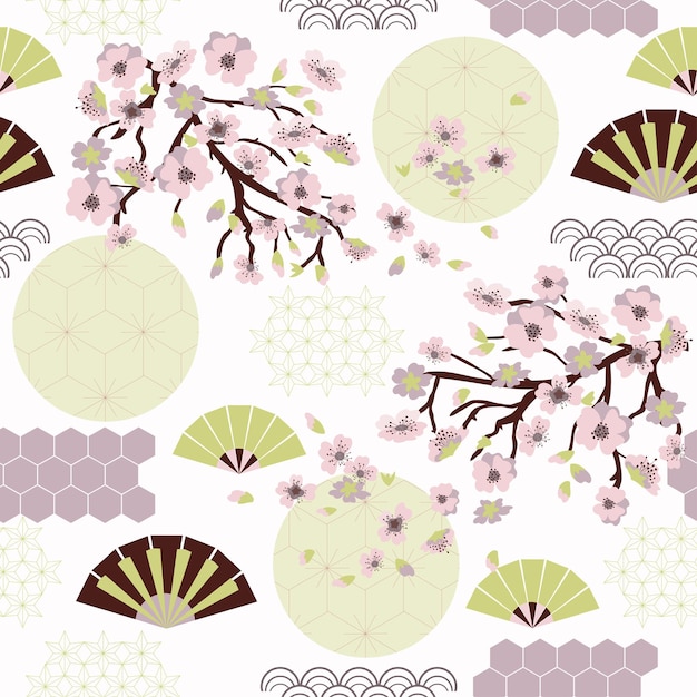 Flor de cerezo floral de patrones sin fisuras flores rosadas primavera japonesa sakura cereza Vector dibujado a mano