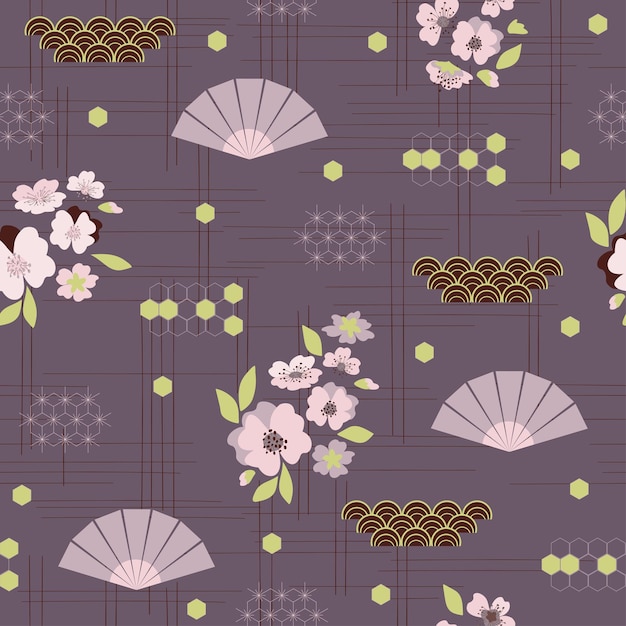 Flor de cerezo floral de patrones sin fisuras flores rosadas primavera japonesa sakura cereza Vector dibujado a mano
