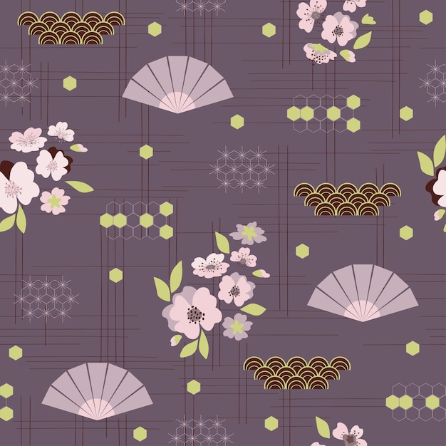 Vector flor de cerezo floral de patrones sin fisuras flores rosadas primavera japonesa sakura cereza vector dibujado a mano