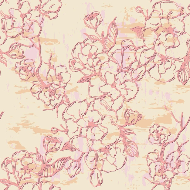 La flor de cerezo japonesa sakura patrón sin costuras tela de lino papel tapiz de fondo flores de cerezo impresión textil árbol de primavera flor de tela rosadas flores simples